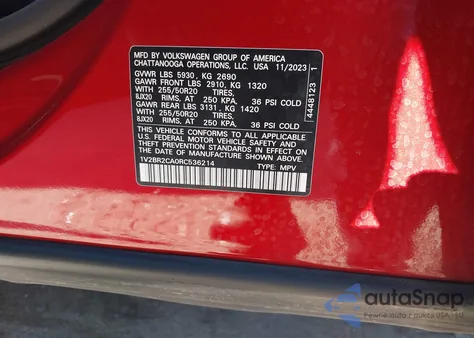 2024 Volkswagen Atlas 2.0T Sel из США, поврежденный, VIN 1V2BR2CA0RC536214